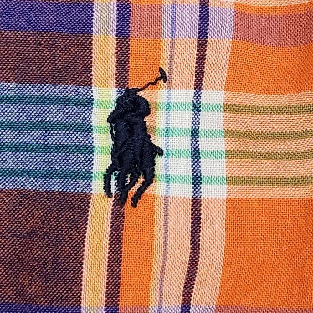 RALPH LAUREN Shirt Boys 2T Orange Blue Plaid Long Sleeve Button Down Pony Logo